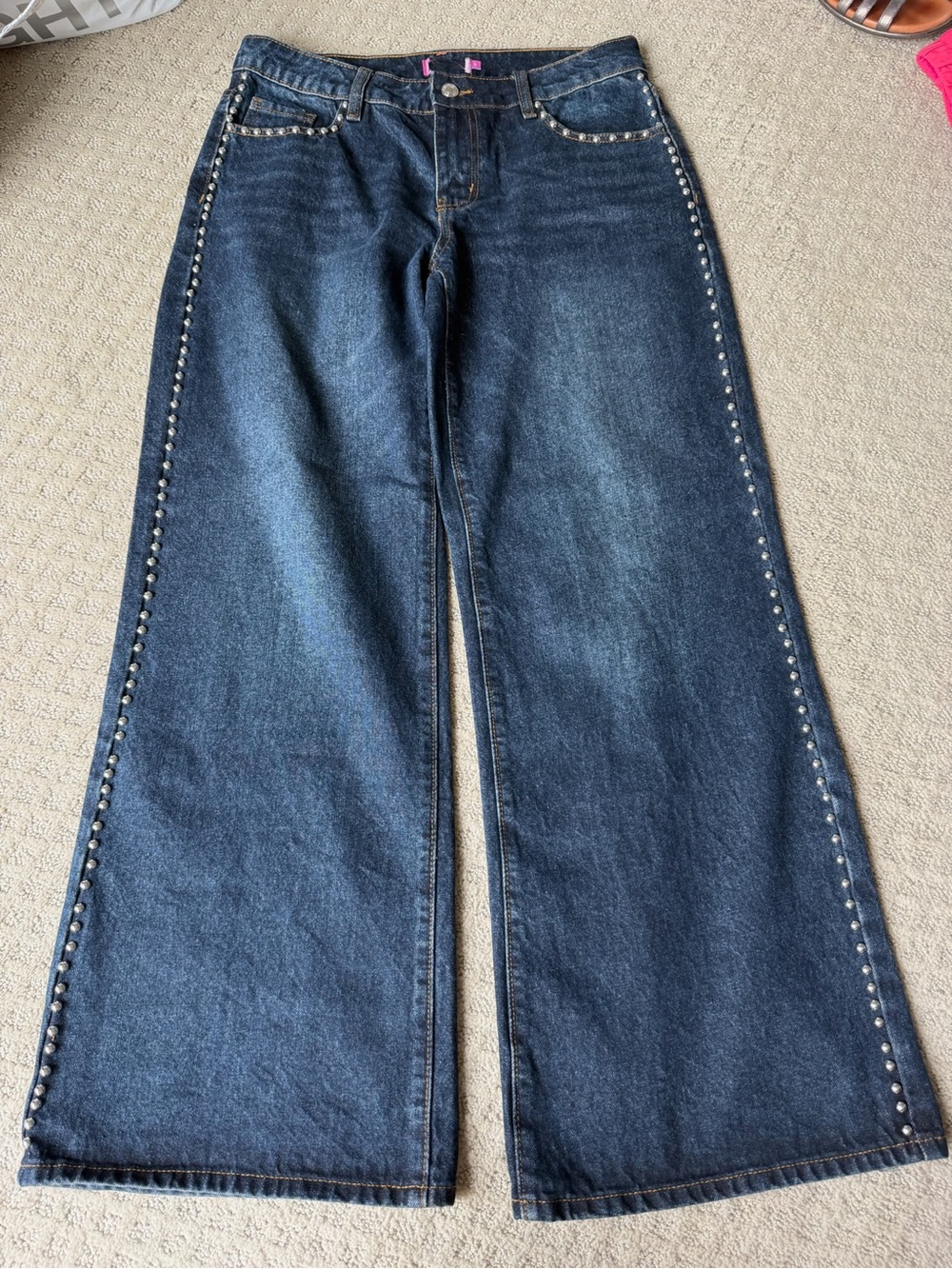 Edikted Quincy Studded Low Rise Baggy Jeans